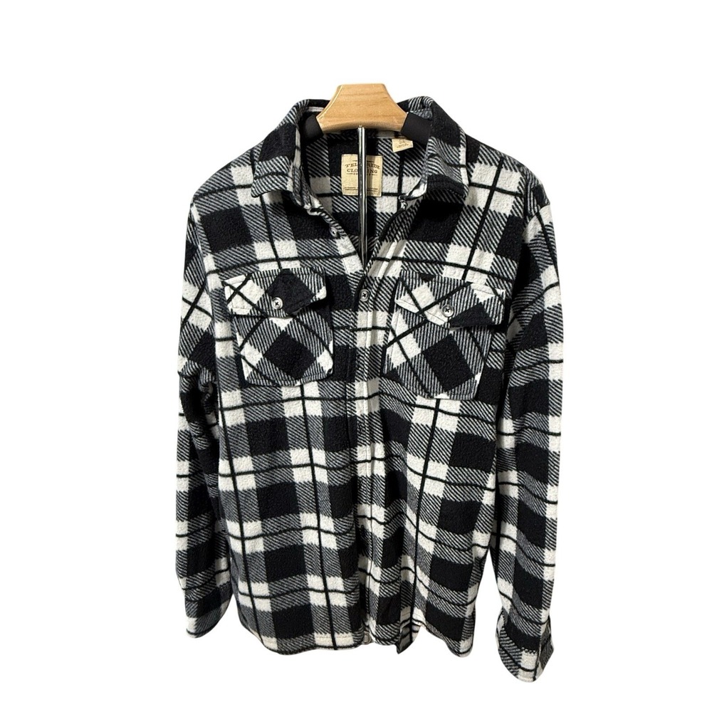 Telluride Clothing Co Fleece Shirt Jacket Mens Medium Black White Plaid Shacket‎